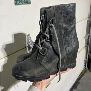Sorel Black Lace Up Wedge Boots